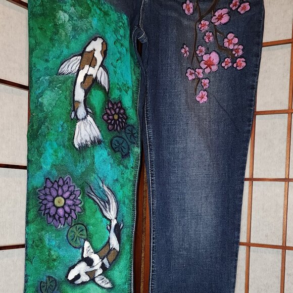 Koi painted jeans - Picture 1 of 3